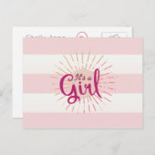 Roze Cabana Gestreepte Baby Aankondiging (Voorkant / Achterkant)