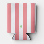 Roze Cabana Stripe en gepersonaliseerd groen monog Blikjeskoeler (Voorkant)