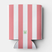 Roze Cabana Stripe en gepersonaliseerd groen monog Blikjeskoeler (Achterkant)