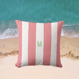 Roze Cabana Stripe en gepersonaliseerd groen monog Buitenkussen