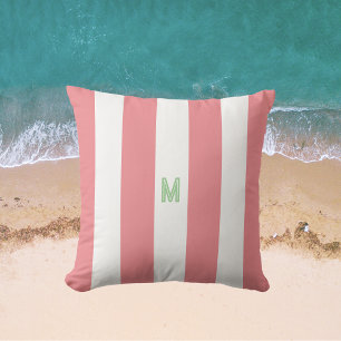 Roze Cabana Stripe en gepersonaliseerd groen monog Buitenkussen