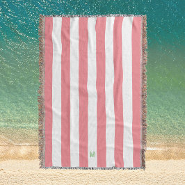 Roze Cabana Stripe en gepersonaliseerd groen monog Deken