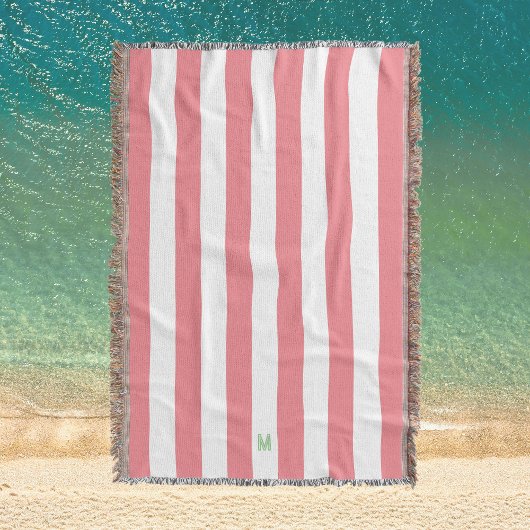 Roze Cabana Stripe en gepersonaliseerd groen monog Deken