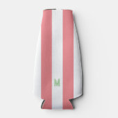 Roze Cabana Stripe en gepersonaliseerd groen monog Flesjeskoeler (Voorkant)