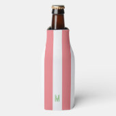 Roze Cabana Stripe en gepersonaliseerd groen monog Flesjeskoeler (Fles Voorkant)