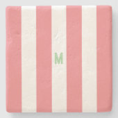 Roze Cabana Stripe en gepersonaliseerd groen monog Stenen Onderzetter (Voorkant)