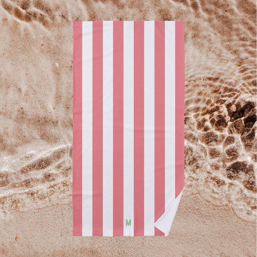 Roze Cabana Stripe en gepersonaliseerd groen monog Strandlaken