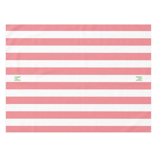 Roze Cabana Stripe en gepersonaliseerd groen monog Tafelkleed (Voorkant (Horizontaal))