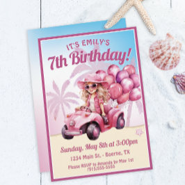 Roze Cabrio Beach Verjaardag Kaart