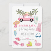 Roze Cabriolet Palmboom Volwassen Verjaardag Kaart (Voorkant)