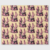 Roze Cacti Batch-Tan Achtergrond Cadeaupapier (Vlak)