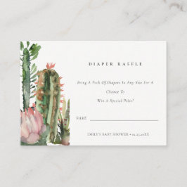 Roze Cacti Loof Diaper Loterij Baby Shower Informatiekaartje