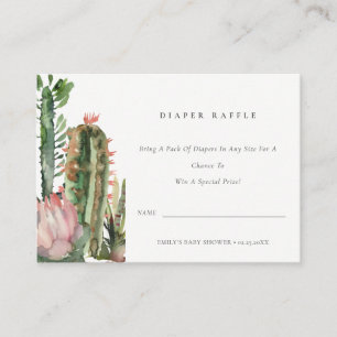 Roze Cacti Loof Diaper Loterij Baby Shower Informatiekaartje