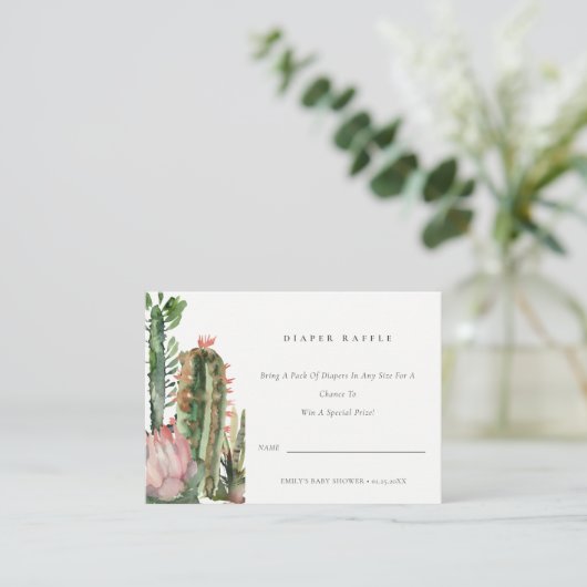 Roze Cacti Loof Tuieraffle Baby Shower Informatiekaartje (Staand voorkant)