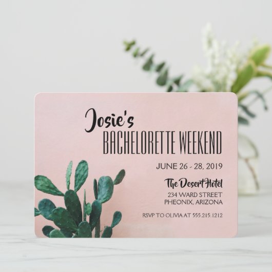 Roze Cactus Bachelorette Weekend Kaart (Staand voorkant)