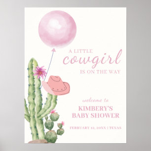 Roze Cactus Balloon Cowgirl Baby shower Welkom Poster