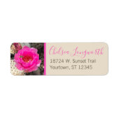 Roze cactus Bloem en bijen | Modern script Etiket (Voorkant)