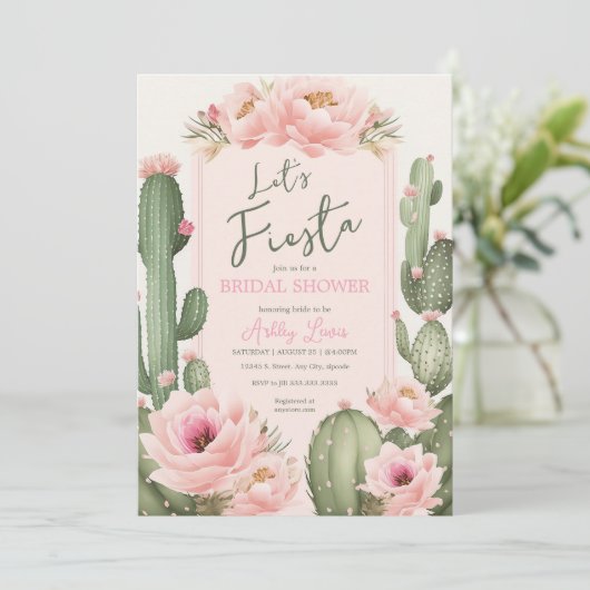 Roze Cactus bloemen, Groene Blush Woestijn Kaart (Staand voorkant)