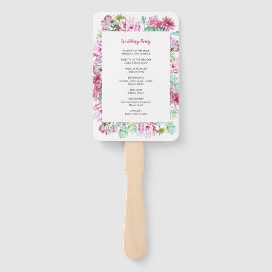 Roze Cactus Bloemen Succulenten Huwelijksprogramma Handwaaier (Achterkant)