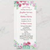 Roze Cactus Bloemen Succulenten Huwelijksprogramma Programmakaart (Voorkant / Achterkant)