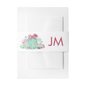 Roze cactus bloemen vetplanten bruiloft monogram uitnodigingen wikkel (Voorkant Voorbeeld)