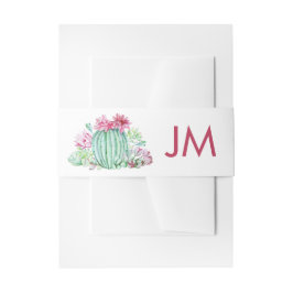 Roze cactus bloemen vetplanten bruiloft monogram uitnodigingen wikkel