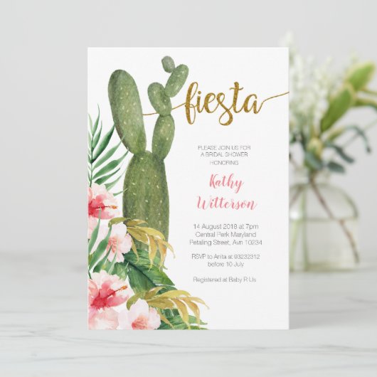 Roze Cactus Bruids Douche Uitnodiging Succulent (Staand voorkant)