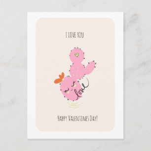 Roze Cactus Doodle Valentijnsdag  Ansichtkaart Briefkaart