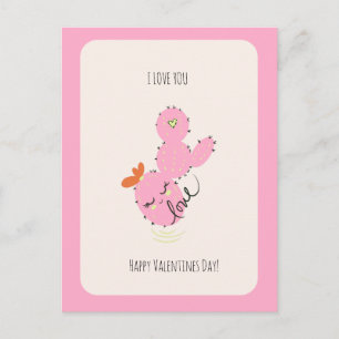 Roze Cactus Doodle Valentijnsdag  Ansichtkaart Briefkaart