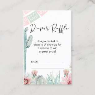 Roze Cactus Fiesta Theme Luier Raffle Insert Visitekaartje