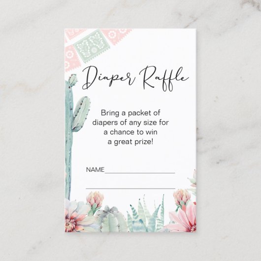 Roze Cactus Fiesta Theme Luier Raffle Insert Visitekaartje (Voorkant)