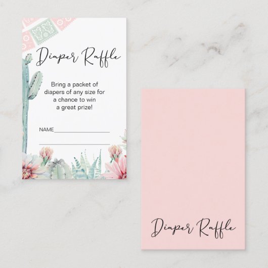 Roze Cactus Fiesta Theme Luier Raffle Insert Visitekaartje (Voorkant / Achterkant)