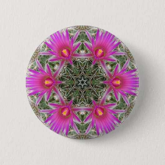 Roze Cactus Flower Ronde Button 5,7 Cm (Voorkant)