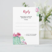 Roze Cactus Flowers Succulent Wedding Reply Kaarte RSVP Kaartje (Staand voorkant)