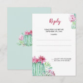 Roze Cactus Flowers Succulent Wedding Reply Kaarte RSVP Kaartje (Voorkant / Achterkant)