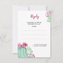 Roze Cactus Flowers Succulent Wedding Reply Kaarte