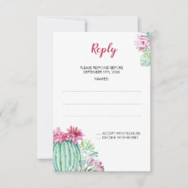 Roze Cactus Flowers Succulent Wedding Reply Kaarte RSVP Kaartje