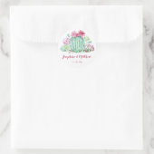Roze Cactus Flowers Succulenten Waterverf Bruiloft Ronde Sticker (Tas)