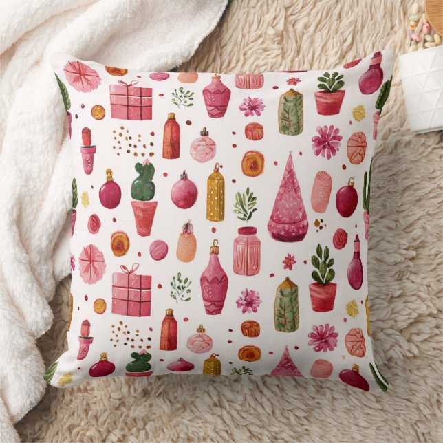 Roze Cactus Kerst Ornamenteer Patroon Kussen (Deken)