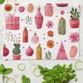 Roze Cactus Kerst Ornamenteer Patroon Theedoek (Gevouwen)