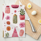Roze Cactus Kerst Ornamenteer Patroon Theedoek (Quarter Fold)