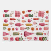 Roze Cactus Kerst Ornamenteer Patroon Theedoek (Horizontaal)