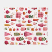 Roze Cactus Kerstversiering Patroon Fleece Deken (Voorkant (Horizontaal))