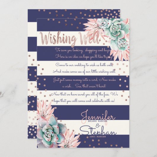 Roze Cactus Marine Strepen Roze Goud Wensput Kaart (Voorkant / Achterkant)