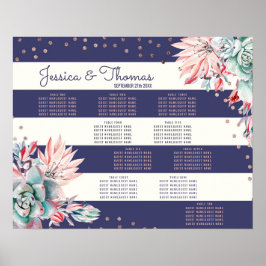 Roze cactus marinestripes Roos Gold Seating Chart Poster