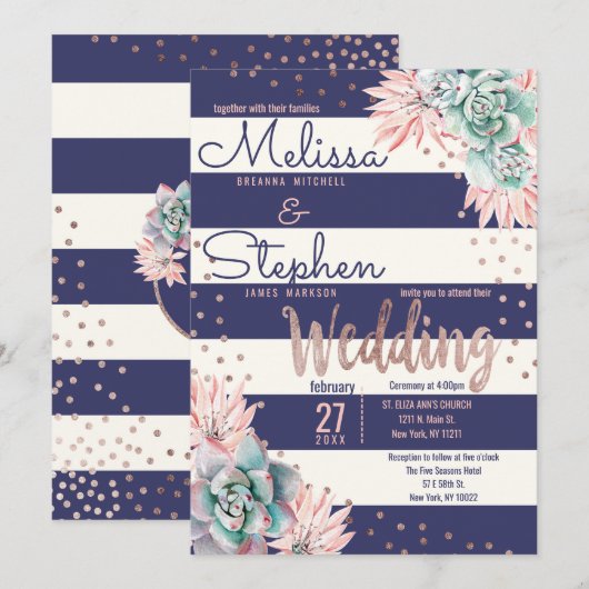 Roze cactus marinestripes Roos gouden Stippen brui Kaart (Voorkant / Achterkant)