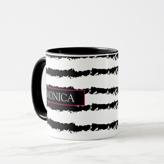 Roze Cactus Monogram gestript Mok (Voorkant links)
