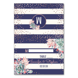 Roze Cactus Navy Stripes en Roos Gold Place Cards Kaart