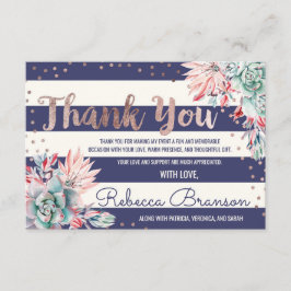 Roze Cactus Navy Stripes Roos Gold Dank u Bedankkaart