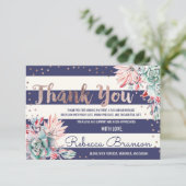 Roze Cactus Navy Stripes Roos Gold Dank u Bedankkaart (Staand voorkant)